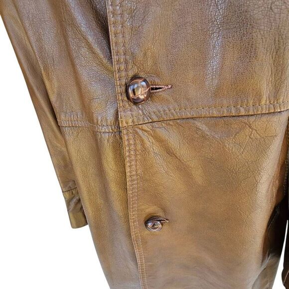Vintage Reed Sportswear Leather Car Coat Men’s 42 Brown Button Overcoat Jacket - Picture 6 of 15